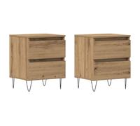 vidaXL Conjunto de Mesas de Noche de Roble Artesanal de 2 Mesas con Cajones Diseño Moderno para Dormitorio Acabado Suave Construcción de Madera Resistente Ideal para Adultos Mesa de Noche Compacta