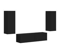 vidaXL Conjunto de Mueble de TV 2 pcs Negro Madera de ingeniería, Sala de Estar, Diseño contemporáneo, Gabinete Minimalista, Muebles Que ahorran Espacio, Almacenamiento montado en la Pared, Unidad pa