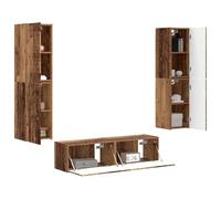 vidaXL 3 piezas de madera recuperada, muebles de sala de estar, conjunto modular, centro de entretenimiento, solución de almacenamiento, multiusos, estantes y cajones