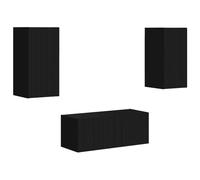 vidaXL Conjunto de Mueble de TV 6 pcs Negro Madera de ingeniería, Muebles Modernos para Sala de Estar, Soporte de TV Rectangular, Centro de Entretenimiento montado en la Pared, Mesa de Consola multim