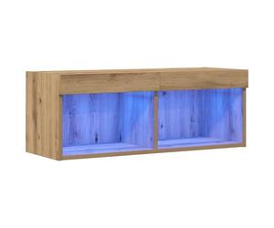 vidaXL Conjunto de Mueble de TV 80 x 30 x 30 cm Roble Artisan | Tiene luces LED para que destaque, Queda bien en cualquier sala de estar, Dos cajones para guardar tus cosas