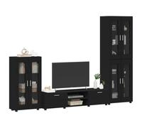 vidaXL Conjunto de Mueble de TV con cajón Negro Madera de ingeniería, Armario Moderno y Amplio, Ideal para Almacenamiento, diseño Rectangular, Mueble Duradero para el salón