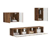 vidaXL 4 piezas de madera recuperada, conjunto de muebles versátil, sala de estar moderna, diseño funcional para el hogar contemporáneo, almacenamiento elegante, asientos cómodos