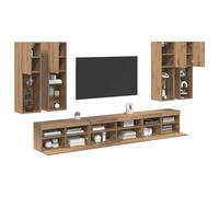 vidaXL Conjunto de Mueble para TV de Pared 7 pcs Roble Artesanal, Sala de Estar, Unidad Moderna para Montar en la Pared, Gran Almacenamiento, Armario con Luces LED, Centro de Entretenimiento Elegante