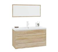 vidaXL Conjunto de Muebles de Baño 3 Piezas Espejo Lavabo Armario Mobiliario Almacenamiento Inferior Aseo Pared Cajones Estantes Color Roble Sonoma
