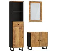 vidaXL Conjunto de Muebles de baño 3 Piezas Madera Maciza de Mango, Espejo de tocador, Armario de Lavabo, Muebles de baño, Mueble de Lavabo de baño