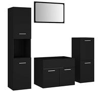vidaXL Conjunto de Muebles de Baño Aseo Inodoro Armario Lavabo Empotrado Fregadero Escurridor de Empuje Grifo Espejo Tocador Contrachapada Negro