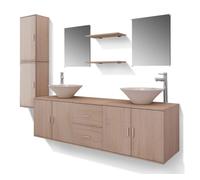 vidaXL Set Muebles para Baño con Lavabo y Grifo Incluido Pack 11 Piezas Beige