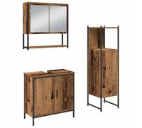 vidaXL Conjunto de Muebles de Baño de 3 Piezas Madera Vieja Armario Alto Organizador Rústico Independiente para Baño Estrecho