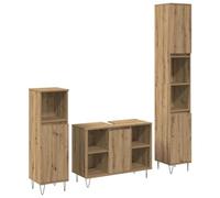 vidaXL Conjunto de Muebles de Baño de 3 Piezas Roble Artesanal Madera de Calidad Moderna con Patas de Horquilla Diseño Chic y Gran Almacenamiento para Organización. Gabinete Gabinetes Soluciones Uni