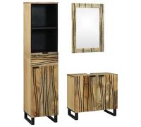vidaXL Conjunto de Muebles de Baño Marrón, Madera Maciza de Mango, con Puertas con Bisagras, Espejo y Espacio de Almacenamiento, Acabado Moderno y Texturizado, Medidas 38 x 33 x 160cm, Diseño Rectang