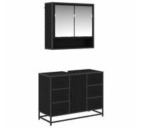 vidaXL Conjunto de Muebles de Baño Rústicos Color Roble Negro 80 x 33 x 60 cm Madera Ingenierizada y Acero Montado en la Pared con Mucho Espacio de Almacenamiento Acabado Mate Incluye Espejo y Armar