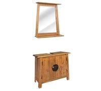 vidaXL Conjunto de Muebles de Baño, Tocador y Espejo de Baño, Armario Auxiliar de Almacenaje, Muebles para Baño, Estilo Rústico, Madera Maciza de Pino