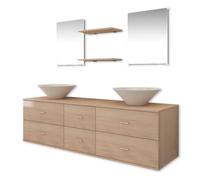 vidaXL Juego de Muebles de Cuarto Baño con Lavabos Conglomerado 7 Piezas Almacenamiento Ducha Bañera Set Conjunto Cajonera Mobiliario Beige