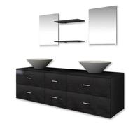 vidaXL Juego de Muebles de Cuarto Baño con Lavabos Conglomerado 7 Piezas Negro