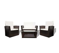 vidaXL Conjunto de Muebles de Exterior 4 Piezas Comedor de Jardín Sillas Sofás de Porche Patio Poli Ratán Sintético Marrón Estilo de Mimbre