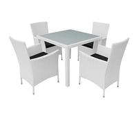 vidaXL Conjunto de Muebles de Exterior 5 Piezas Poli Ratán Sintético Blanco Crema Comedor de Jardín Sillas y Mesa de Porche Patio Estilo de Mimbre