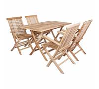vidaXL Conjunto de Muebles de Jardín 5 uds. Natural, Conjunto de Muebles de jardín de Teca Moderno, Mesa de Patio, Asientos para Comer al Aire Libre