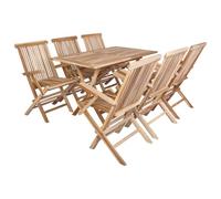 vidaXL Conjunto de Muebles de Jardín 7 uds. Natural, Conjunto de Muebles de jardín de Teca Moderno, Mesa de Patio, Asientos para Comer al Aire Libre
