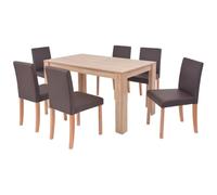 vidaXL Conjunto de Sillas y Mesa Juego de Comedor Muebles de Salón Cocina Comer Casa 7 Piezas de Cuero Sintético y Madera de Roble Marrón