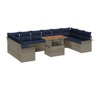 vidaXL Conjunto de sofá de jardín 11 pcs Gris Poliratán, Set de Sofás Modulares para Jardín y Terraza, Muebles Resistentes al Sol, Estilo Verano para Relajarse al Aire Libre