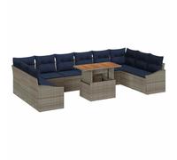 vidaXL Conjunto de sofá de jardín 11 pcs Gris Poliratán, Sofá Moderno para jardín y terraza, Asientos modulares, Resistente al Sol, con Compartimentos de Almacenamiento Flexibles