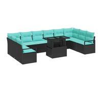 vidaXL Conjunto de sofá de jardín 11 pcs Negro y Azul ratán sintético, Conjunto de sofá Moderno para jardín y terraza, diseño Modular, Muebles duraderos, Asientos Elegantes para 4