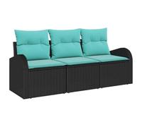 vidaXL Conjunto de sofá de jardín 3 uds. Negro y Turquesa Poliratán | Secciones que puedes reconfigurar fácilmente, Rattan y tela durable que aguantan el clima, Cómodas para hasta 3 personas