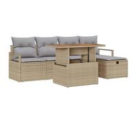 vidaXL Conjunto de sofá de jardín de 6 Piezas con Cojines beiges de ratán sintético. Muebles de Exterior para terraza y Patio. Incluye Mesa de café Modular Gris Claro y es Resistente a la Intemperie