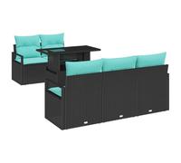 vidaXL Conjunto de sofá de jardín 6 pcs Negro y Azul ratán sintético, Muebles Rectangulares Modernos para Jardín y Terraza, Sofás Resistentes al Sol, Set de Patio Cómodo