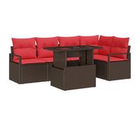 vidaXL Conjunto de sofá de jardín 6 pcs Marrón y Rojo ratán sintético, Set de Sofás Modernos para Exterior, Diseño Modular Rectangular, Ratan Duradero, Resistente al UV, Terraza