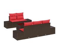 vidaXL Conjunto de sofá de jardín 6 uds. Beige y Rojo ratán sintético | Puedes cambiar fácilmente el diseño para adaptarlo a tu espacio, ideal para uso al aire libre