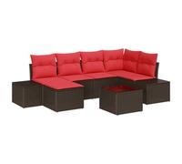 vidaXL Conjunto de sofá de jardín 6 uds. Marrón y Rojo ratán sintético | Puedes adaptarlo a cualquier esquina, coloca los pies a la altura correcta para estar cómodo, cojines de materiales UV