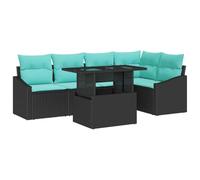 vidaXL Conjunto de sofá de jardín 6 uds. Negro y Azul ratán sintético | Diseño modular con patas ajustables para varias configuraciones,