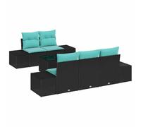 vidaXL Conjunto de sofá de jardín 6 uds. Negro y Turquesa | Puedes mezclar y combinar para adaptarlo a tu área, perfecto para el exterior, mantiene bien incluso bajo la lluvia y el sol