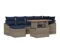 vidaXL Conjunto de sofá de jardín 7 pcs Gris Poliratán, Jardín y Terraza, Conjunto Modular Moderno para Exterior, Materiales Resistentes, Espacios de Almacenaje, Asientos para Verano