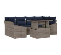 vidaXL Conjunto de sofá de jardín 7 pcs Gris Poliratán, Sofá Modular Exterior, Set de Rattán, Muebles de Jardín Resistentes al Sol, Ideal para Terrazas Pequeñas