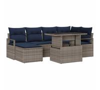 vidaXL Conjunto de sofá de jardín 7 pcs Gris y Azul Marino Poliratán, Sofá Moderno para jardín y terraza, Mimbre Resistente al Sol, Zona de Descanso Personalizable para Disfrutar la Primavera