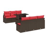 vidaXL Conjunto de sofá de jardín 7 pcs Marrón y Rojo ratán sintético, Mobiliario de Jardín y Terraza, Sofá Modular Resistente, Conjunto Rectangular para Relajarse al Aire Libre