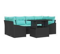 vidaXL Conjunto de sofá de jardín 7 pcs Negro y Azul Poliratán, Muebles de jardín y terraza, Conjunto Moderno, sofá de polirratán Resistente, Asiento Ajustable, Tumbona