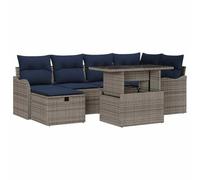 vidaXL Conjunto de sofá de jardín 7 uds. Gris ratán sintético | Configúrelo para diferentes estructuras, ideal para la naturaleza, cojines suaves y extraíbles para horas relajadas