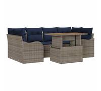 vidaXL Conjunto de sofá de jardín 7 uds. Gris y Azul Marino | Materiales sólidos para exteriores, cojines de espuma suave para relajarte, aspecto moderno que encaja bien en cualquier
