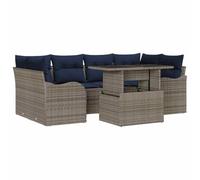 vidaXL Conjunto de sofá de jardín 7 uds. Gris y Marino ratán sintético