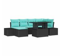 vidaXL Conjunto de sofá de jardín 7 uds. Negro y Turquesa | Fácil de adaptar a cualquier espacio, Hecho para resistir los elementos exteriores, viene con herramientas básicas