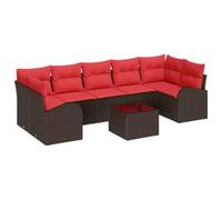 vidaXL Conjunto de sofá de jardín 8 pcs Beige y Rojo ratán sintético, Muebles de jardín y terraza, Set Modular Resistente al Sol, sofá Lounge Rectangular, Relajarse en Verano