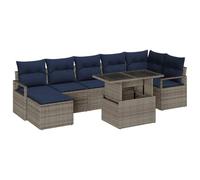 vidaXL Conjunto de sofá de jardín 8 pcs Gris y Azul Marino, Juego de Sofás Moderno para Jardín y Terraza, Muebles Outdoor, Materiales Resistentes al Sol, Diseño Rectangular
