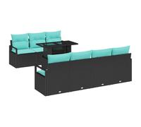 vidaXL Conjunto de sofá de jardín 8 pcs Negro y Azul ratán sintético, Juego de Muebles Moderno para Exterior, sofá Rectangular, ratán Duradero, Resistente al UV, relajarte