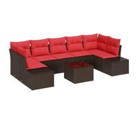 vidaXL Conjunto de sofá de jardín 8 uds. Beige y Rojo ratán sintético, Juego de Sofás de Jardín, Diseño Modular, Rattán Ligero, Resistente al Sol, con Almacenamiento, Estilo Moderno