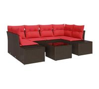 vidaXL Conjunto de sofá de jardín 8 uds. Beige y Rojo ratán sintético | Puedes reorganizarlo fácilmente para una zona de estar a medida, Rattan sólido, ideal para exteriores, ajusta la altura