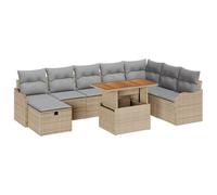 vidaXL Conjunto de sofá de jardín 9 pcs Beige ratán sintético, Muebles modulares para jardín y terraza, sofá Exterior, Acacia Duradera, ratán UV-Resistente, diseño Ajustable